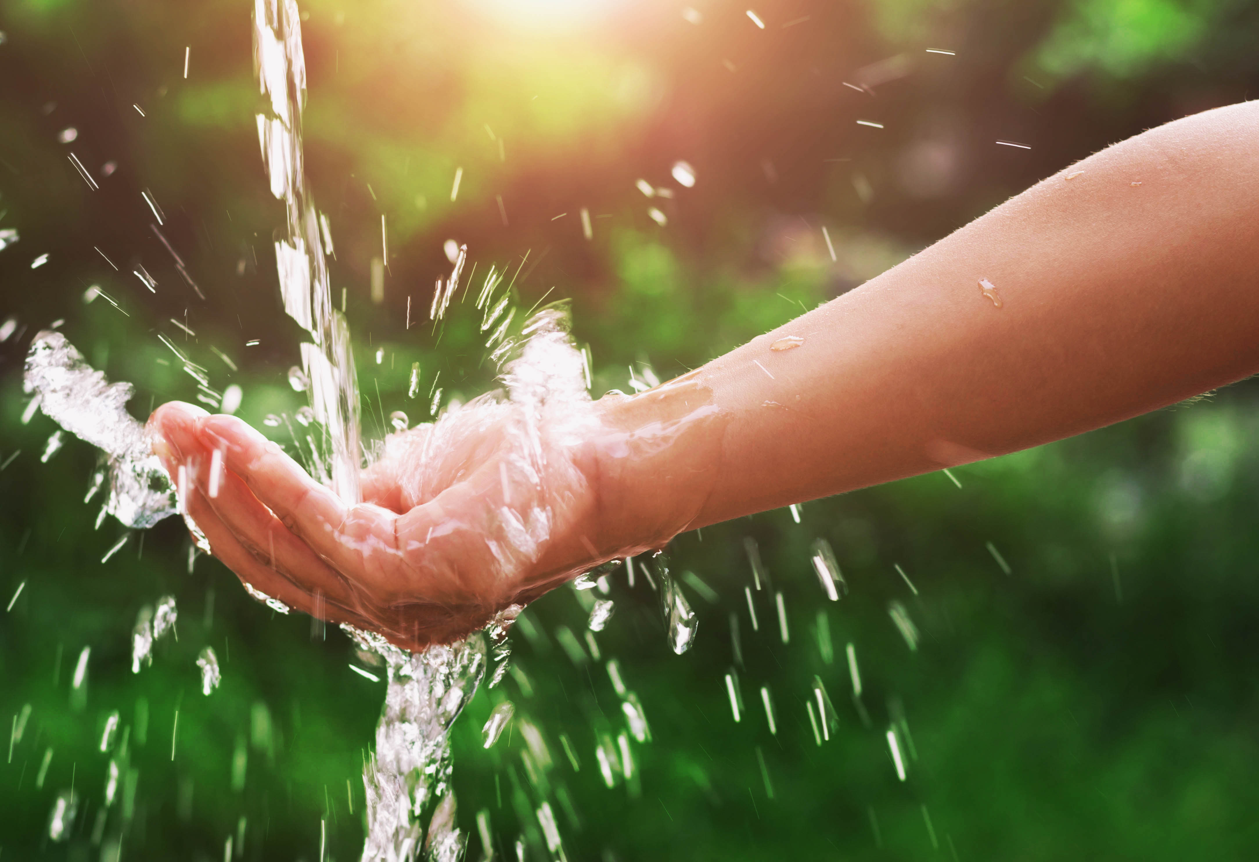 a hand catching water